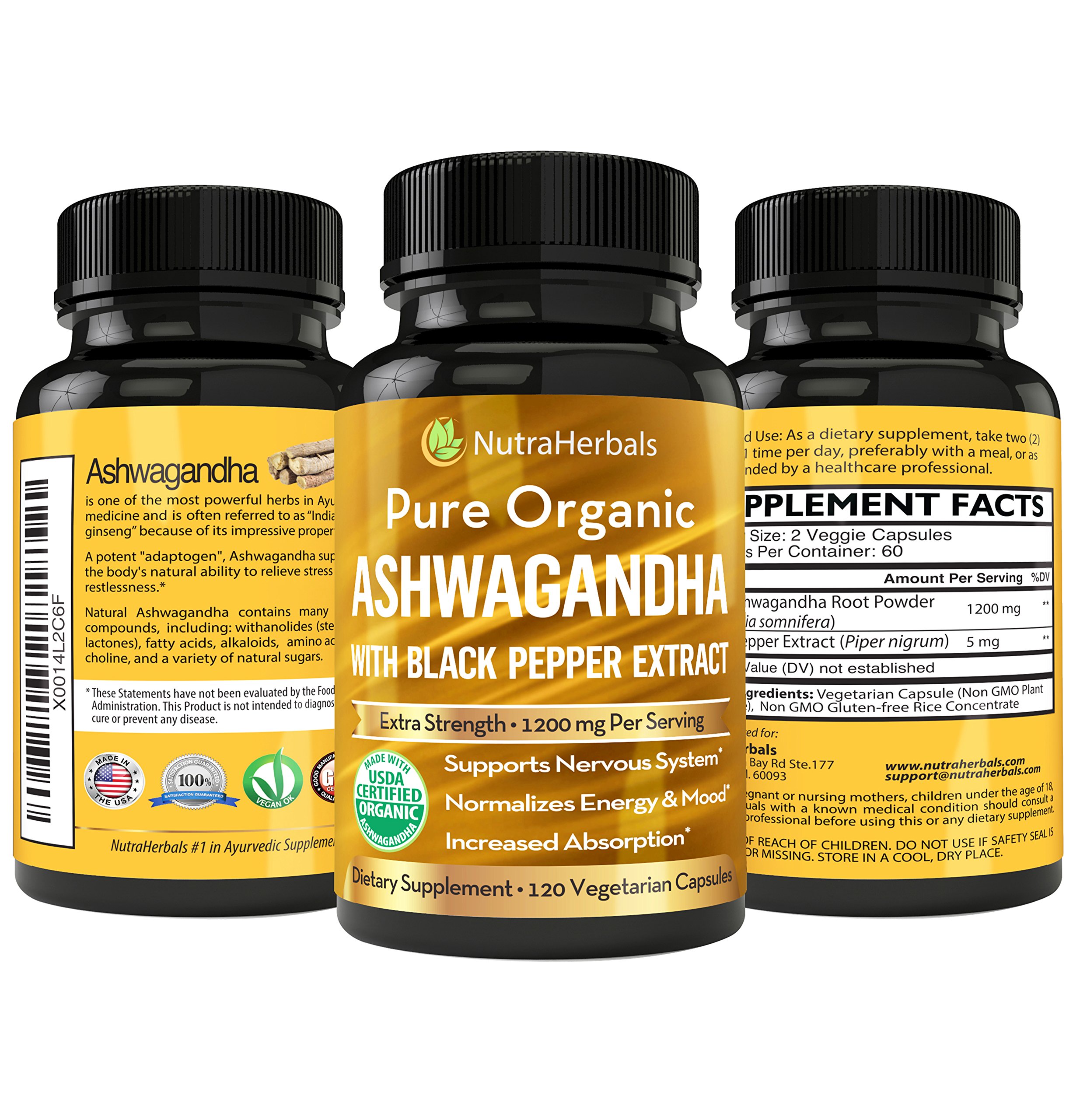Ashwagandha Root Powder 1200mg 120 Veggie Capsules Skincare