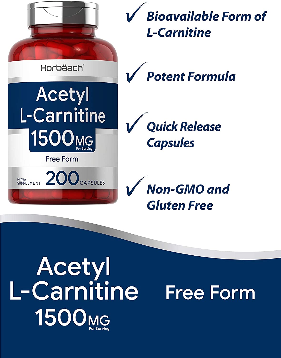 Horbaach Acetyl L-Carnitine 1500 mg 200 Capsules